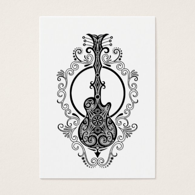 Design complexe de guitare noire sur blanc (Devant)