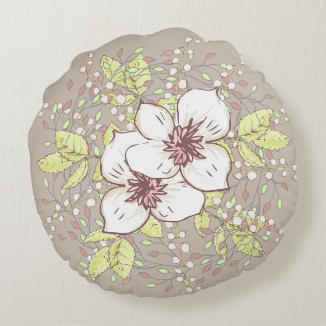 Design Coussin Floral Tan & Blanc (Dos)