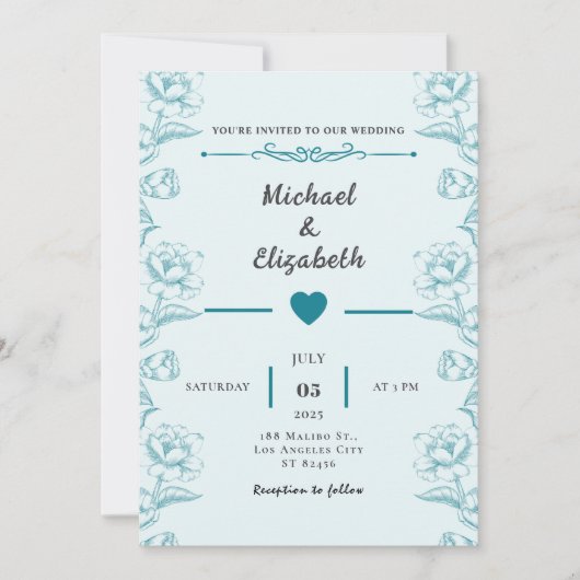 Design de carte Faire-part de mariage florale Turq (Devant)
