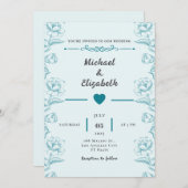 Design de carte Faire-part de mariage florale Turq (Devant / Derrière)