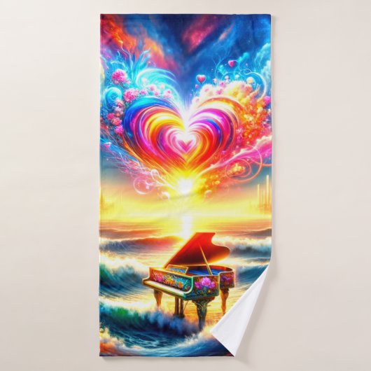 Design de coeur et de piano (Serviette de bain)
