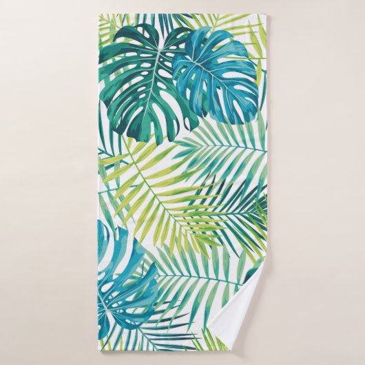 Design de feuilles tropicales avec palme vert/bleu (Serviette de bain)