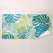 Design de feuilles tropicales avec palme vert/bleu (Serviette de bain)