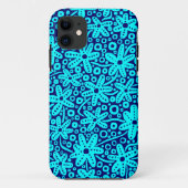 Design de fleurs - Cyan sur Deep Navy.pdf coque ip (Dos)