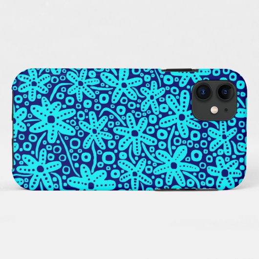 Design de fleurs - Cyan sur Deep Navy.pdf coque ip (Dos (Horizontal))