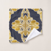 Design de luxe, motif floral, bleu marine, or (Gant de toilette)