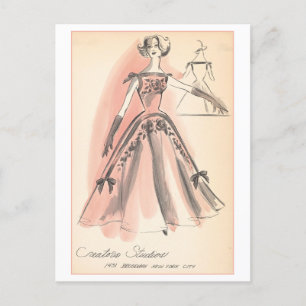 Design de mode vintage pour la carte postale Gown