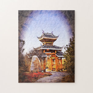 Design de puzzle de temple chinois