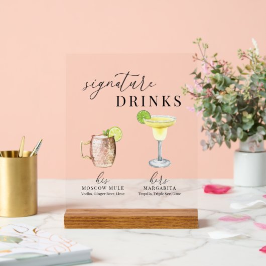 Design Elégant Aquarelle Signature Boissons (Mariage)