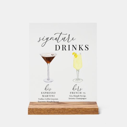 Design Elégant Aquarelle Signature Boissons (Recto)