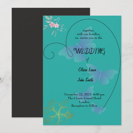 Design élégant de carte de mariage (Devant / Derrière)