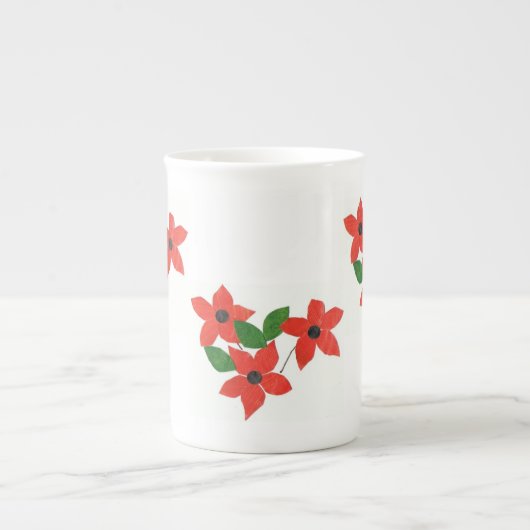 Design élégant d'os blanc Chine Mug Rouge Floral (Devant)