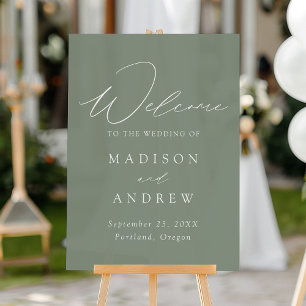 Design élégant moderne Sage Green Mariage Bienvenu