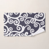 Design élégant, motif floral, bleu marine, blanc (Serviette à main)