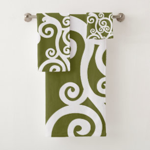 Design élégant, motif floral, vert olive, blanc