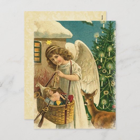 design engel, herten en kerstboom feestdagenkaart (Voorkant / Achterkant)