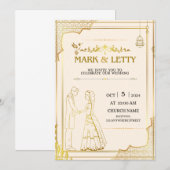 Design Faire-part de mariage à thème or (Devant / Derrière)