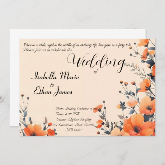 Design faire-part de mariage romantique à fleurs d (Devant / Derrière)