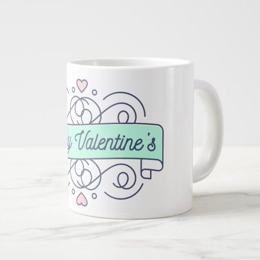  design featuring the quote "Happy valentines" Extra Grote Beker (Voorkant rechts)