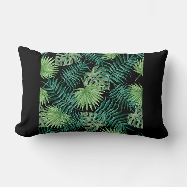 design feuille moderne lancer oreiller vert et noi (Recto)