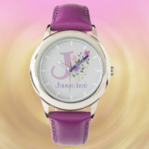 Design floral avec nom et première montre pour enf