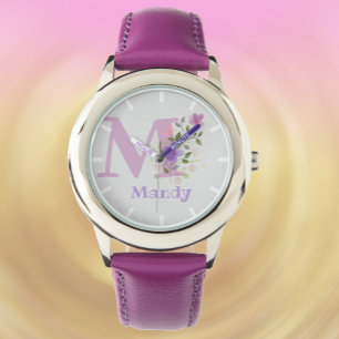 Design floral avec nom et première montre pour enf