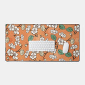 Design floral blanc sur orange (Clavier et souris)