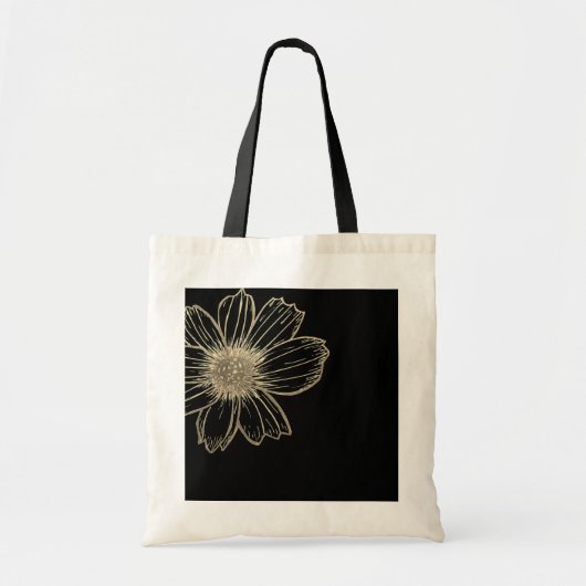 Design Floral doré Sac fourre-tout noir et blanc (Devant)