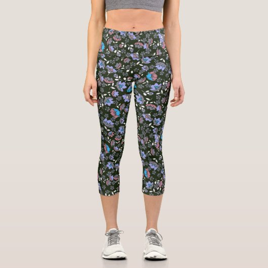 Design floral sur Leggings Capri noirs (Recto)