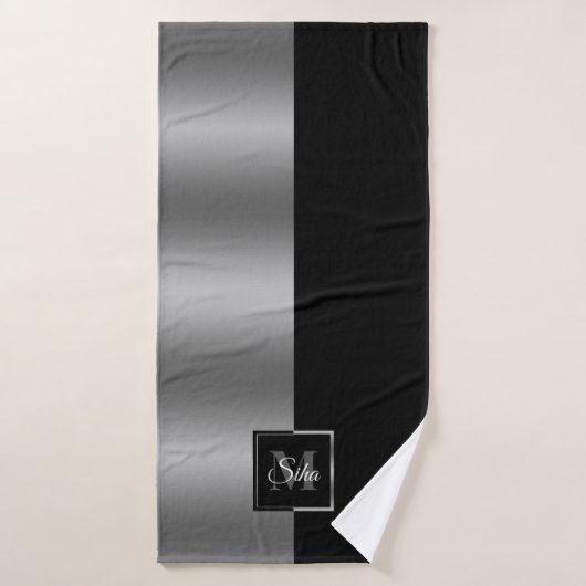 Design géométrique moderne élégant noir et argent (Serviette de bain)