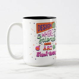 Design is waar wetenschap en kunst elkaar opbreken tweekleurige koffiemok