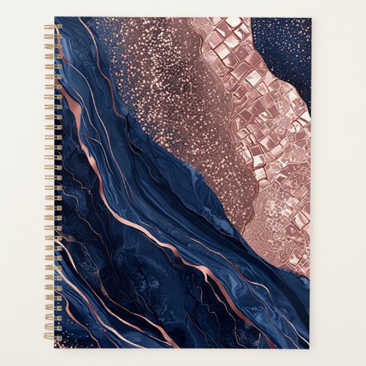 Design Marbré Abstrait Navy et Or Rose (Devant)