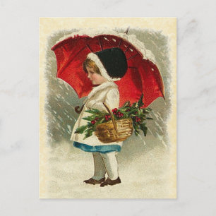  Design Meisje met Kerstparaplu Feestdagenkaart