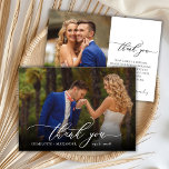 Design moderne 2 Mariage photo Carte de remercieme<br><div class="desc">Chic Moderne Élégante Calligraphie Script Mariage 2 Carte de remerciements photo. Un mariage élégant vous remercie modèle avec une photo verticale complète sur le devant avec le texte "Merci" dans une main tourbillonnant fantaisie lettrage typographie script swash tail police en blanc superposition sur l'image et un côté inverse (1) photo...</div>