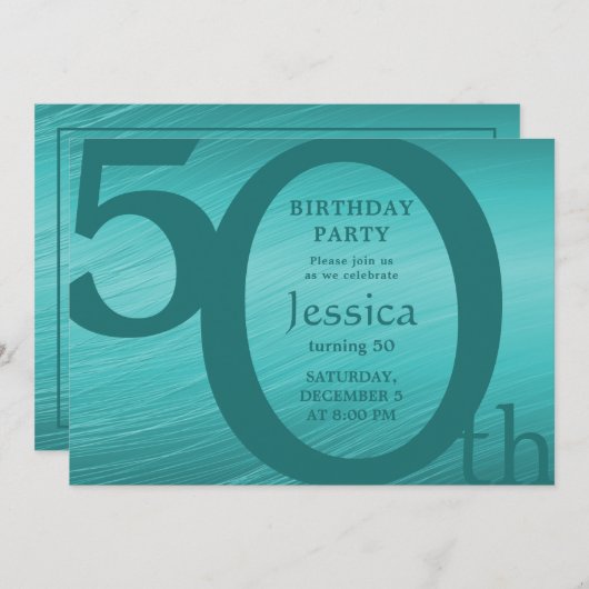 Design moderne or et Turquoise invitation d'annive (Devant / Derrière)