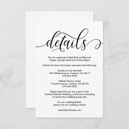 Design moderne rustique mariage détails carte desi (Devant / Derrière)