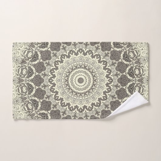 Design Motif en mandala beige et taupe (Serviette à main)
