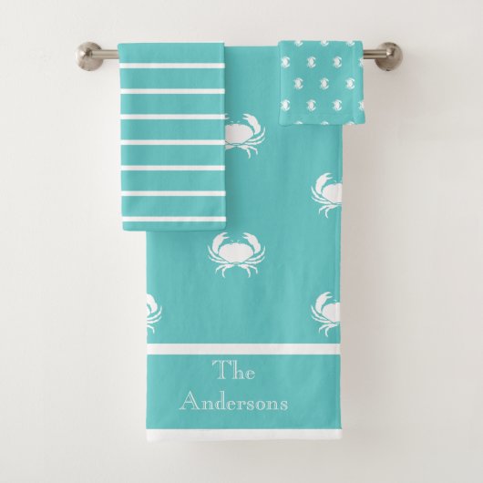 Design nautique avec crabe blanc sur bleu Turquois (En situation)