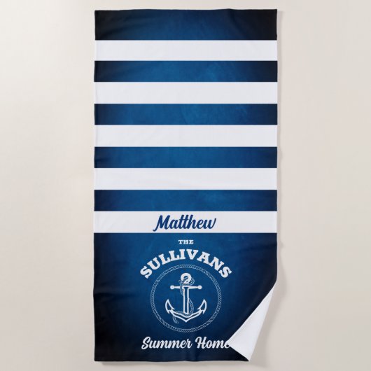 Design nautique Marine Bleu Serviette de plage ray (Devant)