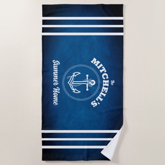 Design nautique Marine Bleu Serviette de plage ray (Devant)