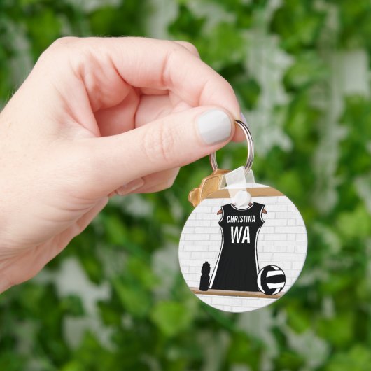  design netball zwart-wit sleutelhanger (Hand)