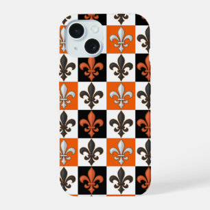 Design Orange Noir Blanc À damiers Fleur de lis