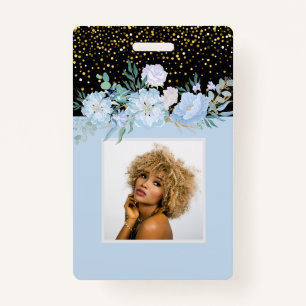 Design Own Blue Floral Business of Event Stationer Badge