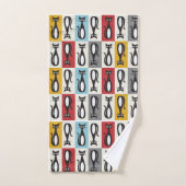 Design rétro de chat noir du milieu du 20e siècle (Serviette à main)