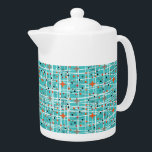 Design rétro étoilé atomique des années 1950<br><div class="desc">Motif moderne et design inspiré par des motifs rétro modernes du milieu du siècle avec des formes de starburst atomique sur un panier blanc tissé dans les tons orange,  gris,  turquoise,  noir et blanc</div>