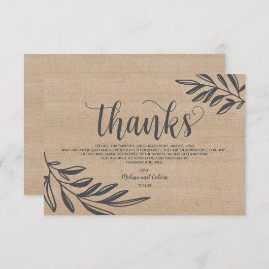 Design rustique mariage bio Carte de remerciements (Devant / Derrière)