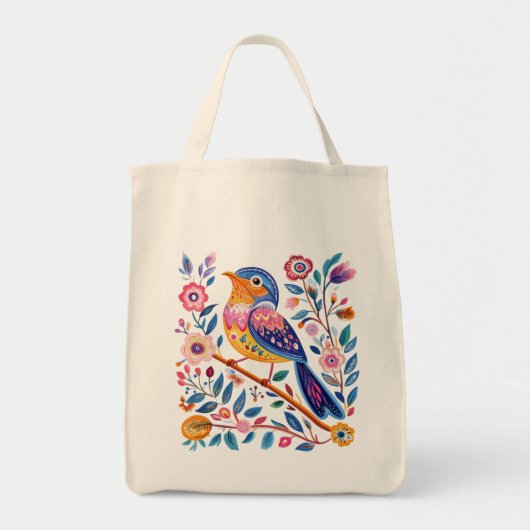 Design sac fourre-tout, ethnique oiseaux et fleurs (Devant)