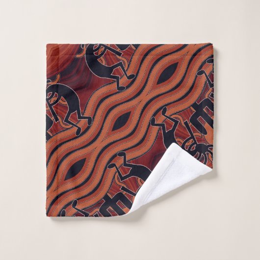 Design sud-ouest Kokopelli Orange et Motif noir (Gant de toilette)