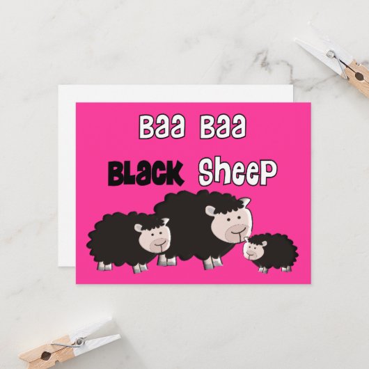 Design van zwarte schapen "Baa Baa Black Sheep" Kaart (Voorkant / Achterkant in situ)