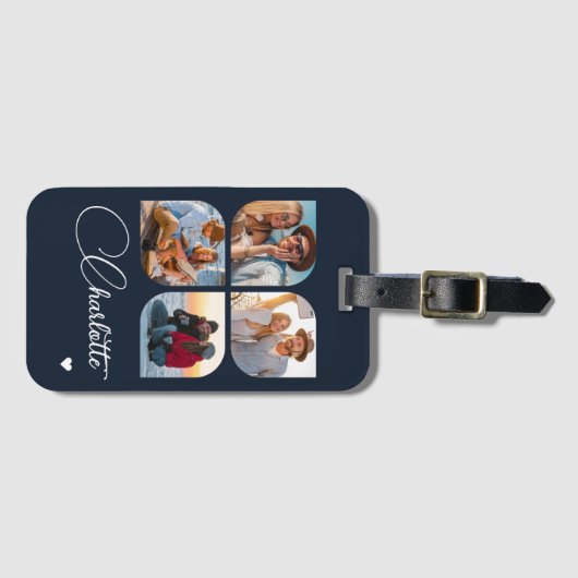 Design Your Own 4 Photo Personalized Name Bagagelabel (Voorkant (horizontaal))